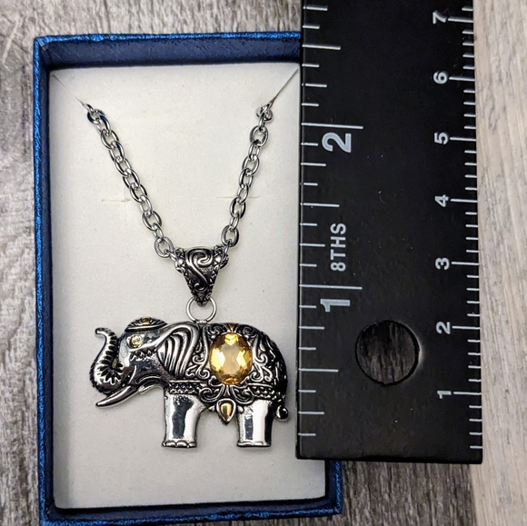Brazilian Citrine ION Plated YG Stainless Steel Elephant Pendant With Chain - Picture 2 of 4